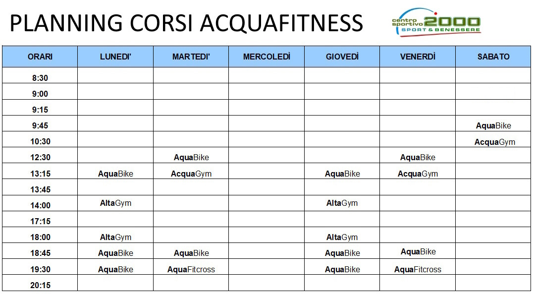 Planning Corsi Acquafitness